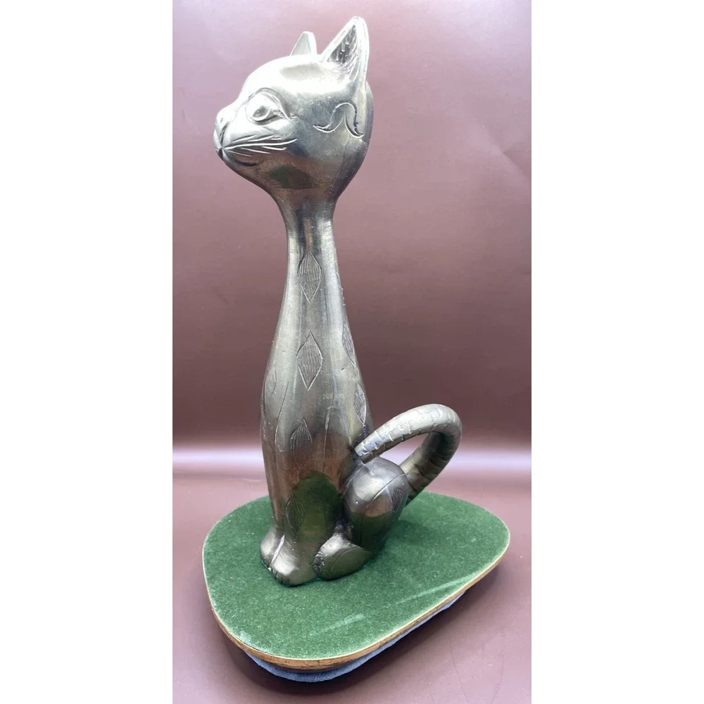 Vintage Solid Brass Long Neck Sitting Cat Figurine 9.5